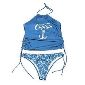 Dibs on the Captain Tankini Bikini Set XL Blue White Anchor Nautical Swimsuit